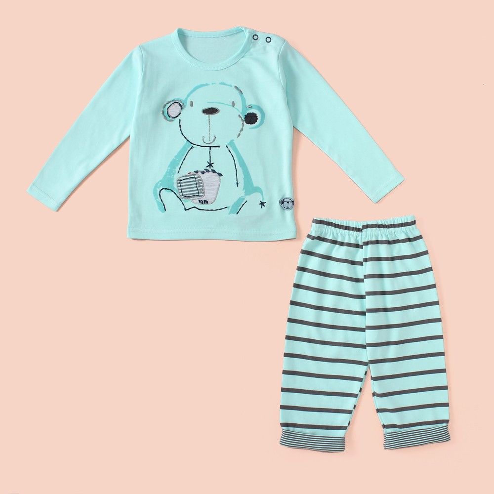 Monkey Printed Full Sleeves Pyjama Set - Blue - Mini Taurus