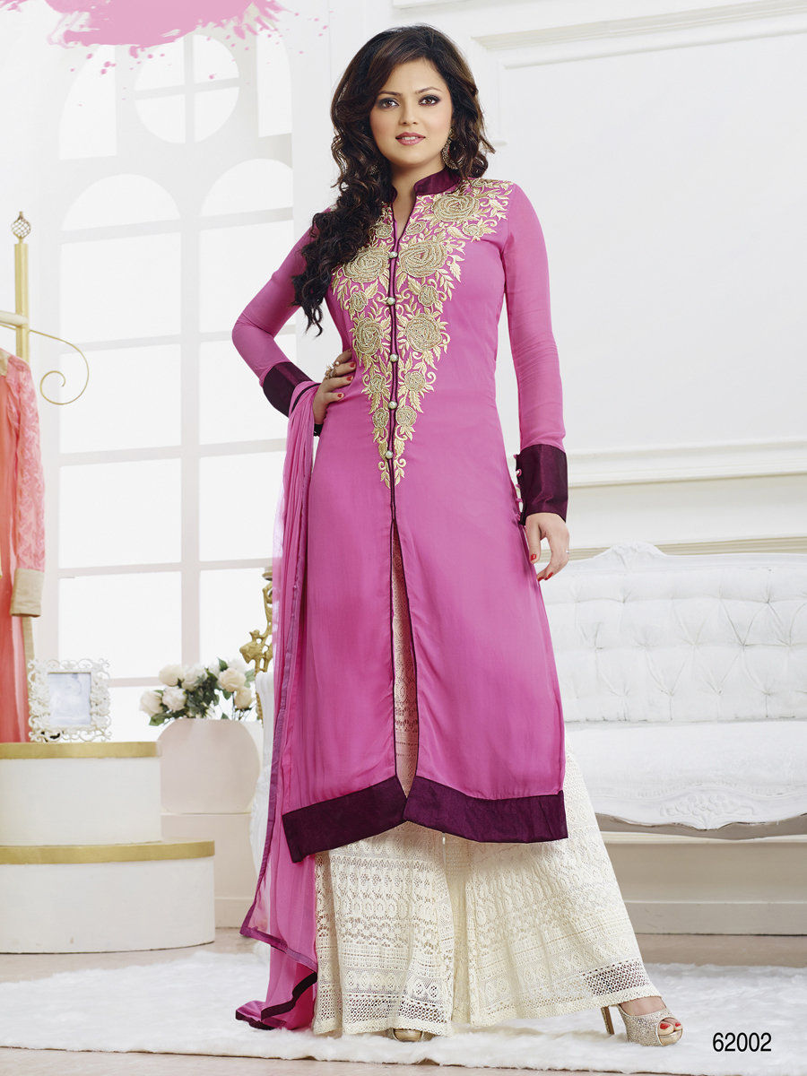 Touch Trends Pink Georgette Dress Material - Touch Trends Ethnic