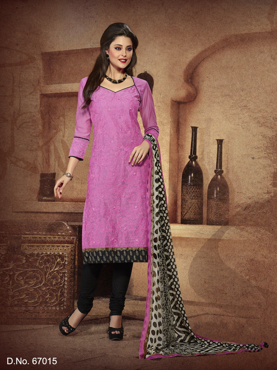 Touch Trends Pink Chanderi Silk Dress Material - Touch Trends Ethnic