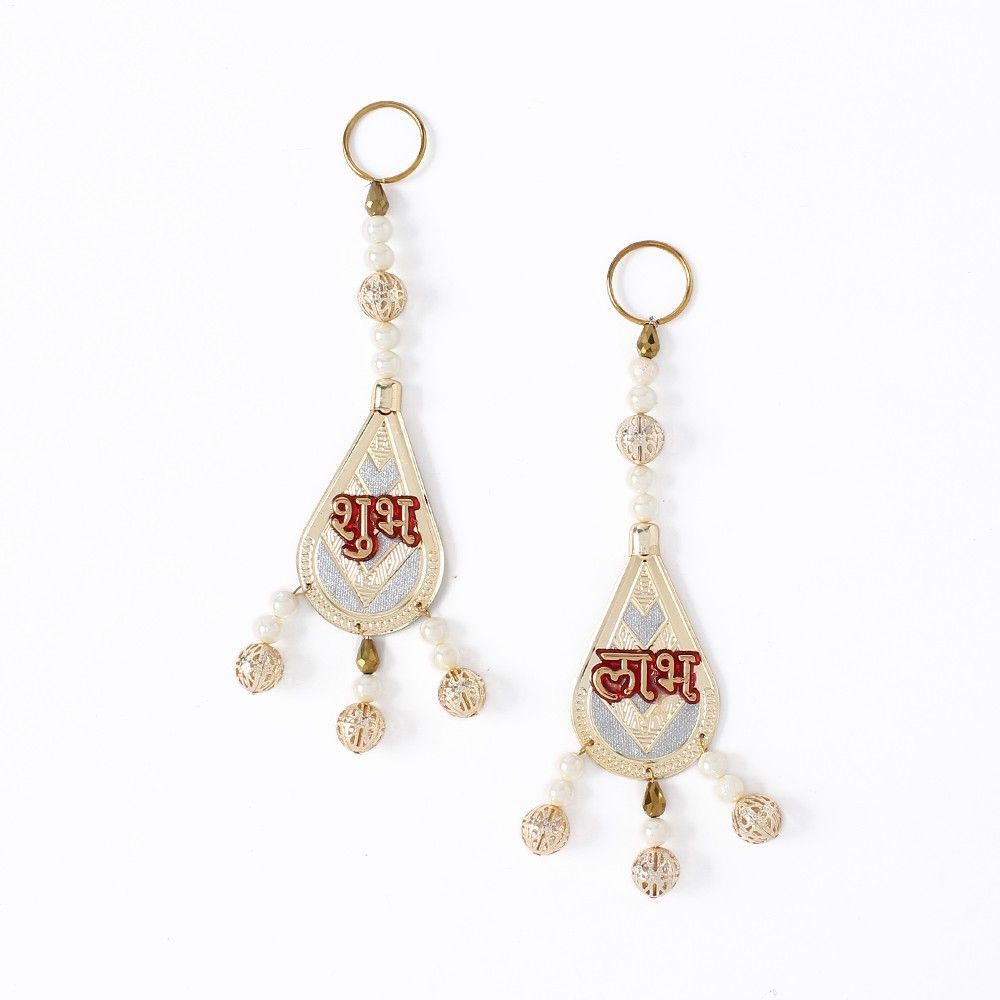 Set Of 2 Shubh Labh Motif Hanging With Pearls - Sugar Candy