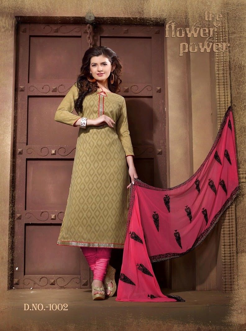 Beige And Pink Cotton Dress Material - Fashion Fiesta