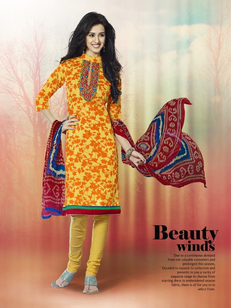 Touch Trends Yellow Printed Cotton Dress Material-2 - Touch Trends Ethnic