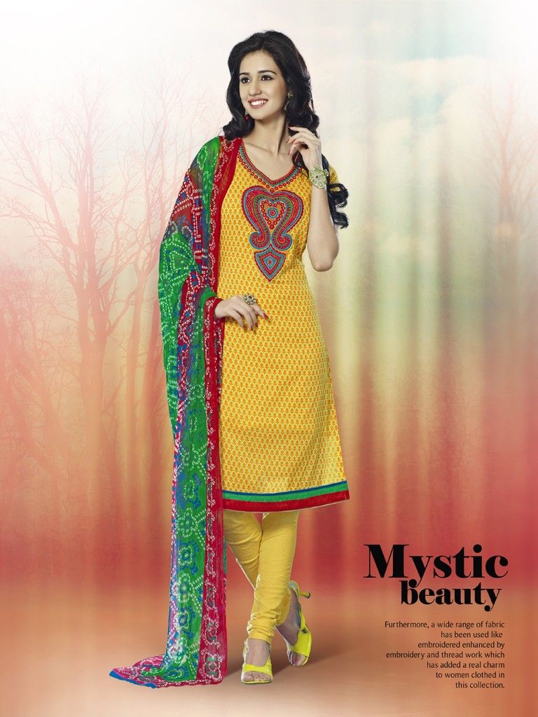 Touch Trends Yellow Printed Cotton Dress Material-3 - Touch Trends Ethnic