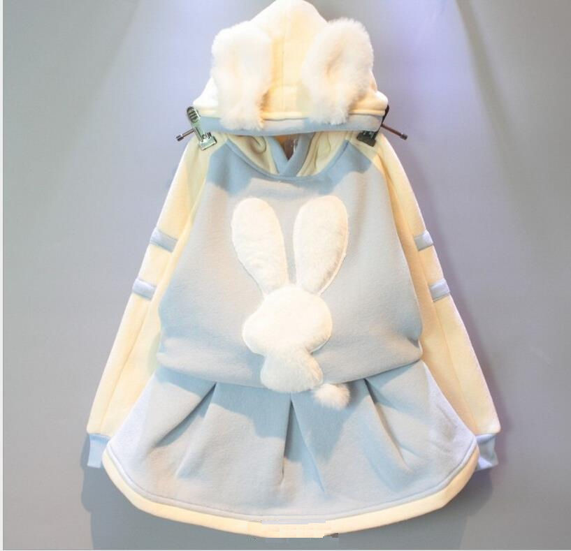 Cute Bunny Applique Hoody & Skirt Set - Blue - Mellow