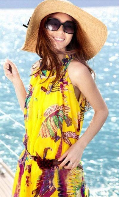 Beautiful Print Beach Dress Yellow - Mauve Collection
