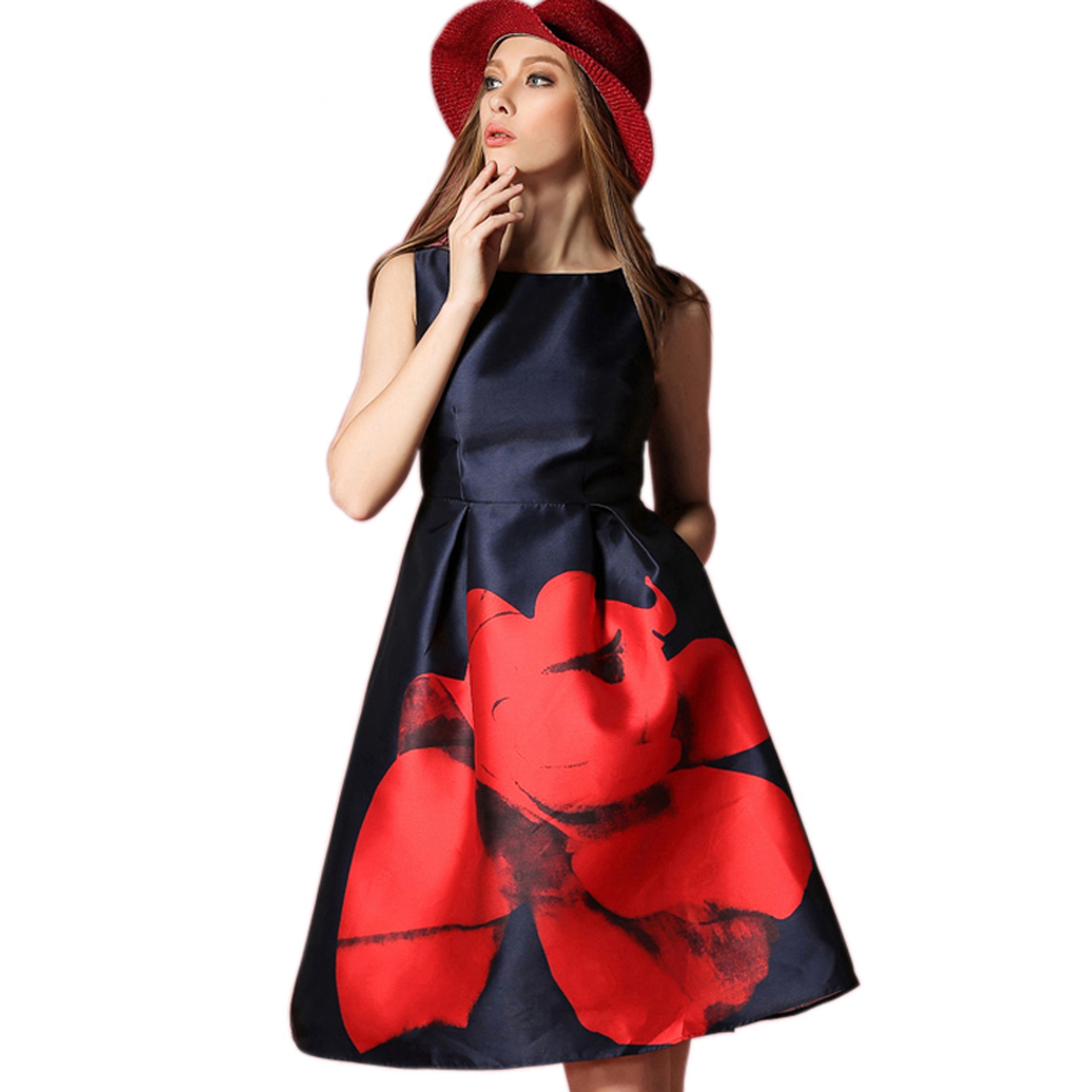 Elegant Sleeveless Floral Print Dress - STUPA FASHION