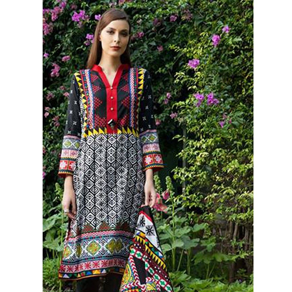 Red Black Semistitched Printed Suit - Mauve Collection
