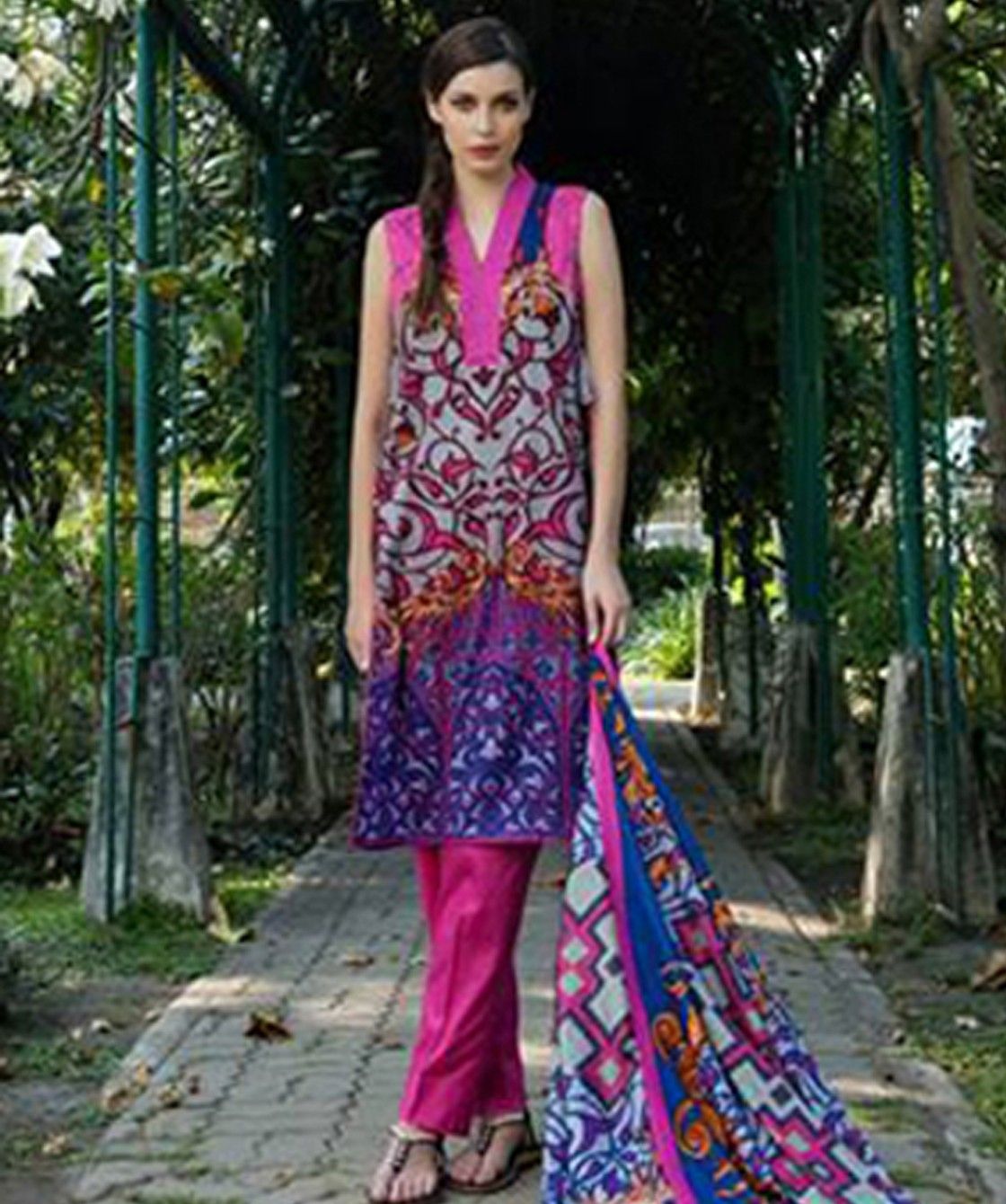 Blue Fuchsia Printed Semistiched Dress Material - Mauve Collection