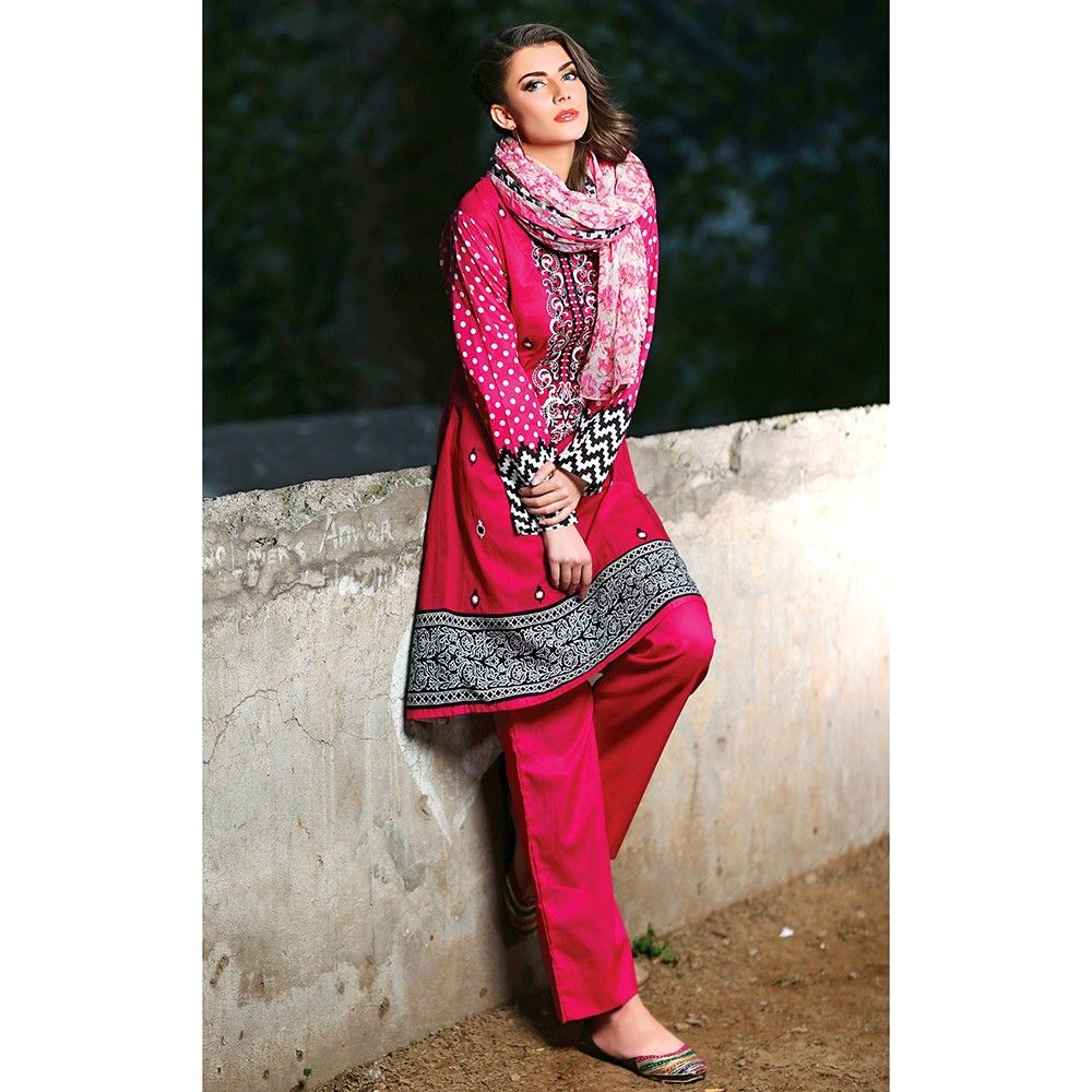 Unstitched Red Embroidered Semistiched Dress Material - Mauve Collection