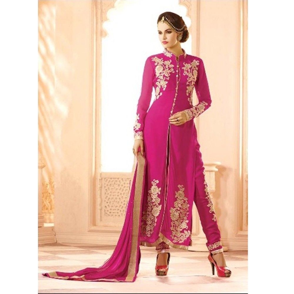 Suit And Skirt Semistitched Dress Material Hot Pink - Balloono
