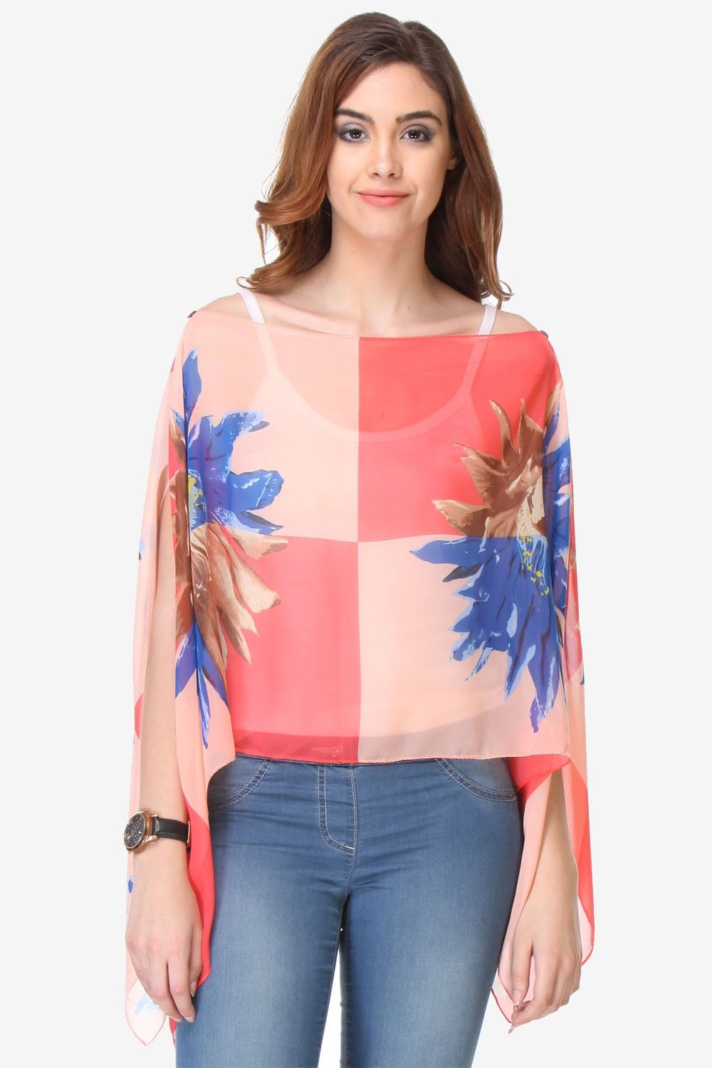 Varanga Printed Multi-color Chiffon Butterfly Top