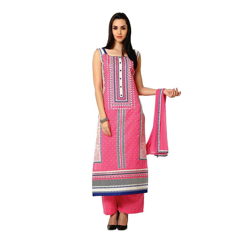 Exclusive Dress Material With All Over Front And Back Multi Design Print With Printed Dupatta - Pink - Varanga