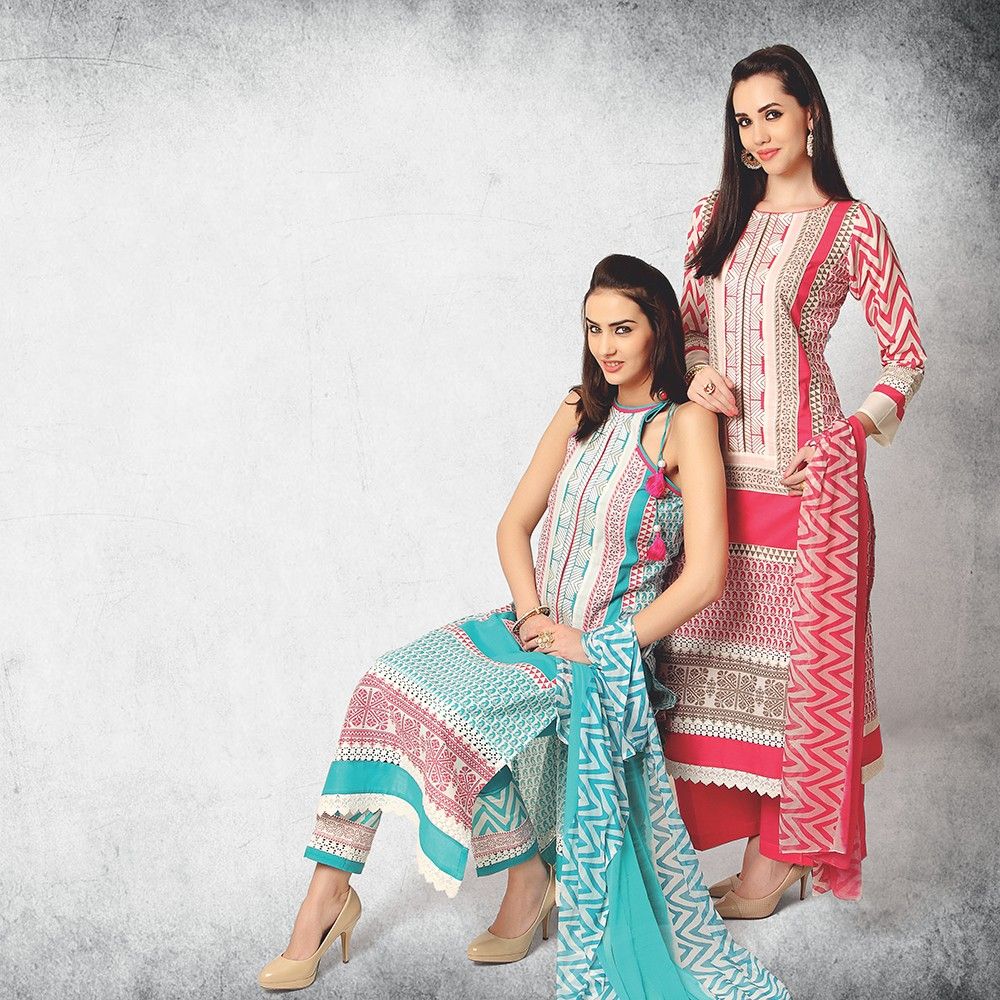 Exclusive Dress Material With All Over Front And Back Multi Design Print With Printed Dupatta Pink - Varanga