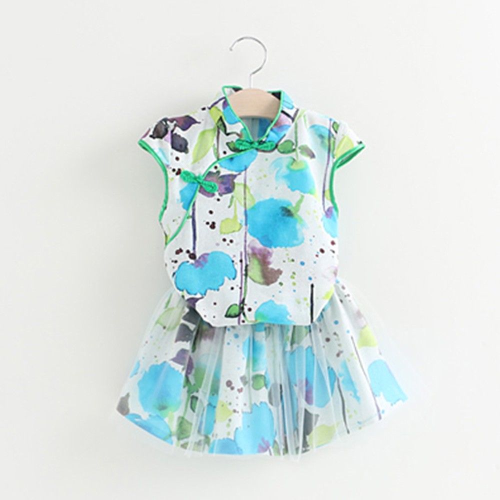 Beautiful Print Top And Skirt Set Blue - Mauve Collection
