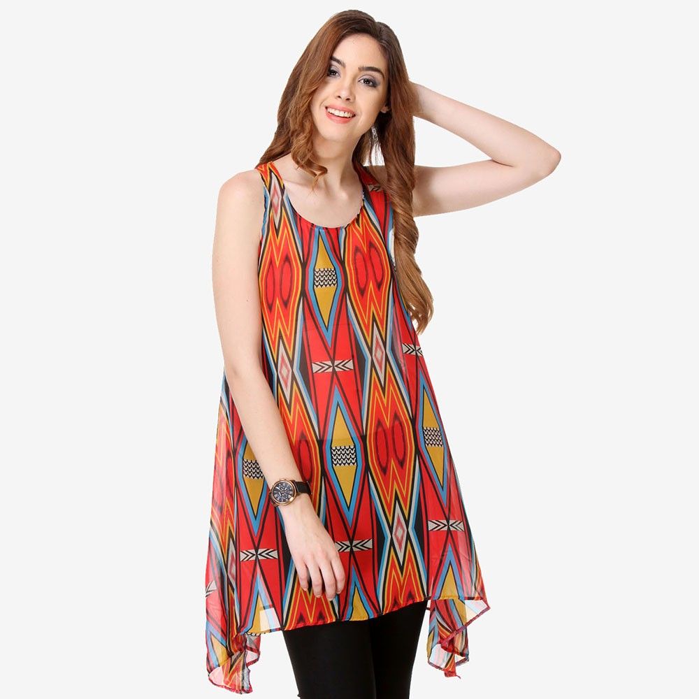 Multi Colored Chiffon Printed Tunic - Varanga - 325744