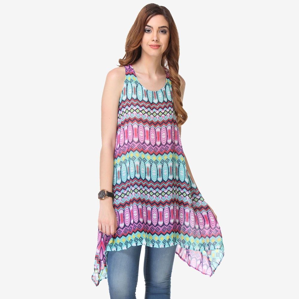 Multi Colored Chiffon Printed Tunic - Varanga - 325745