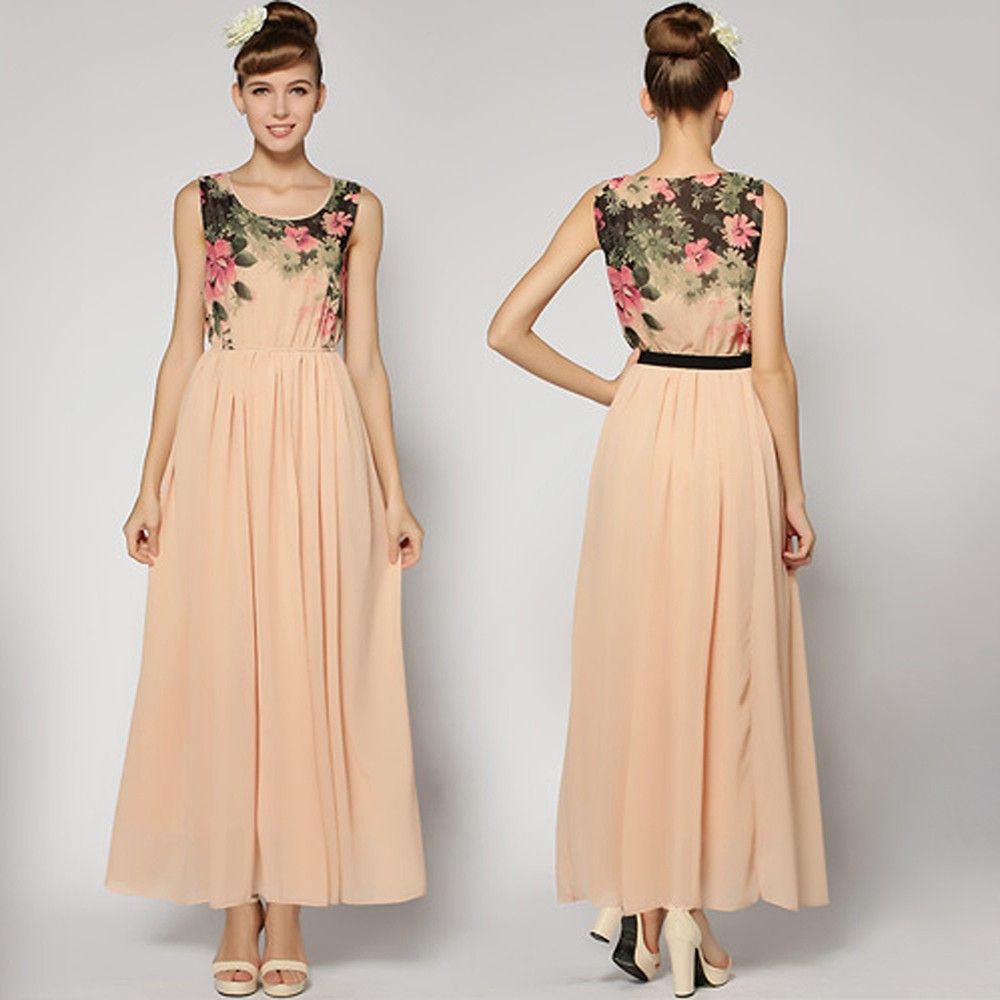 Women Flower Printed Patchwork Maxi Dress - STUPA FASHION