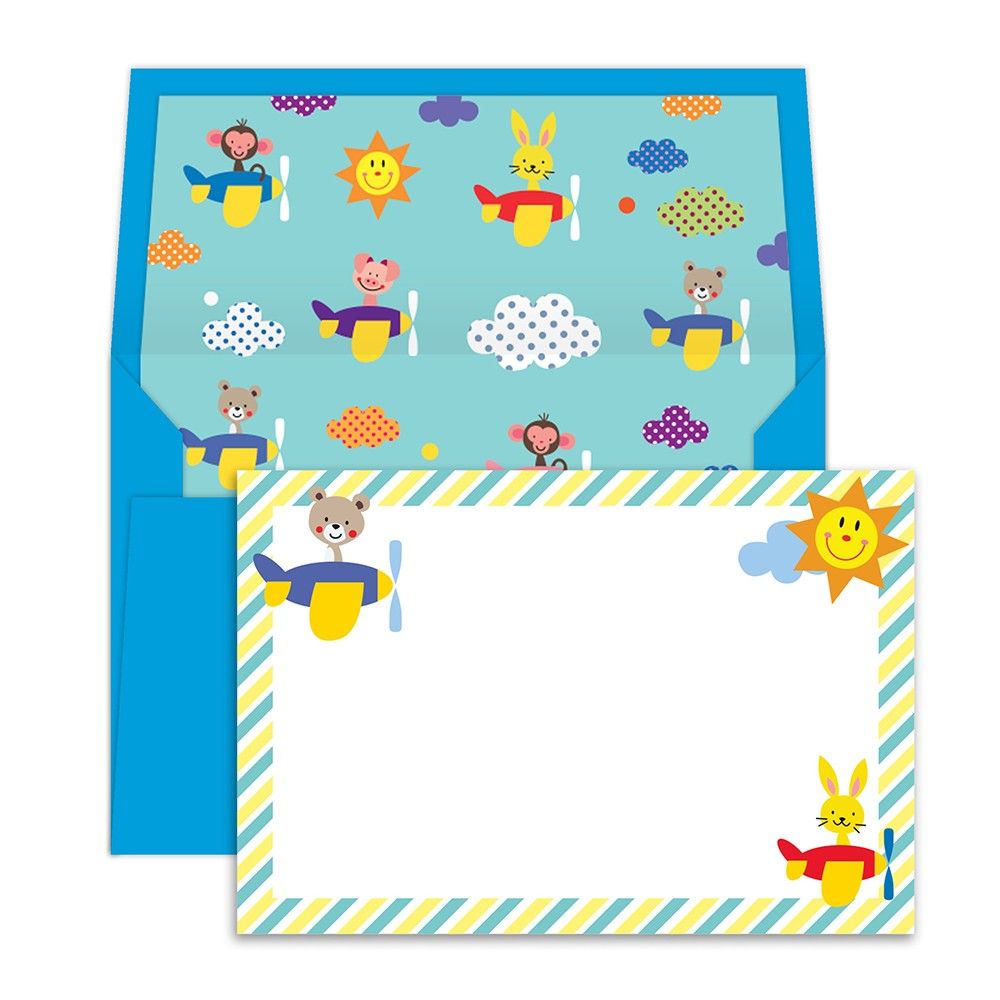 Notecards With Envelopes Animals On A Plane - Dots & Doodles