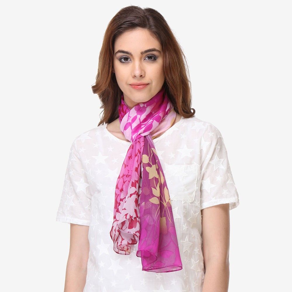 Multi Colored Chiffon Printed Scarf - Varanga - 325759