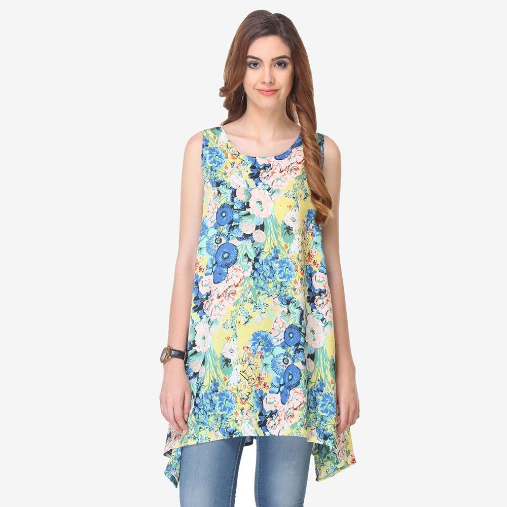 Multi Colored Chiffon Printed Tunic - Varanga - 325743