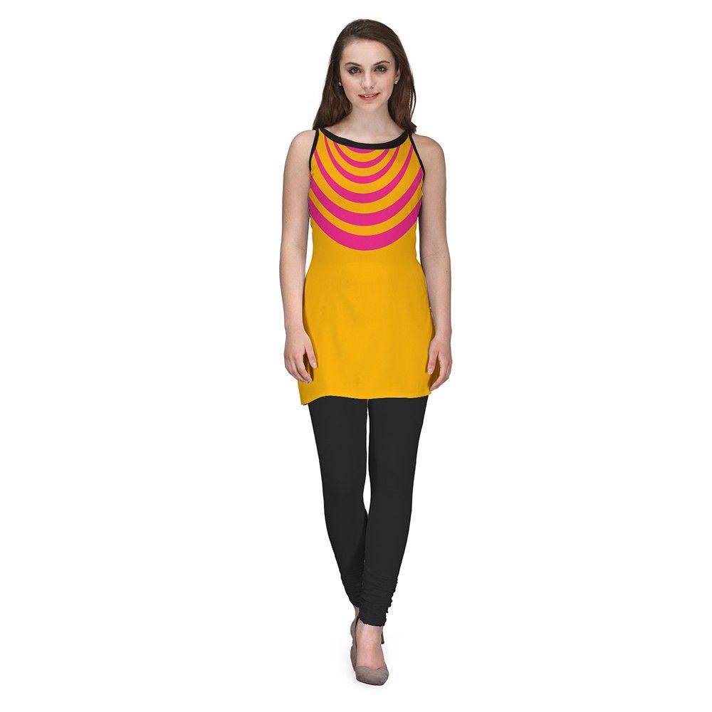 Digitally Printed Yellow Color Georgette Kurti - Avya
