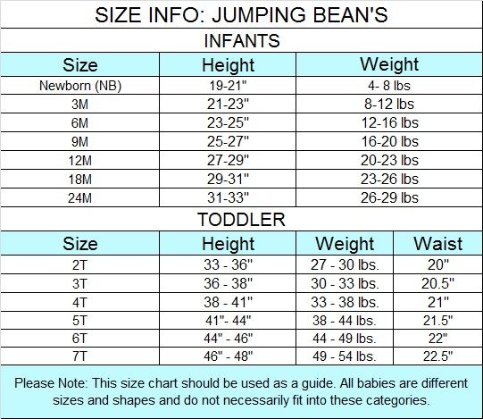 Girls Jumping Beans Size Chart