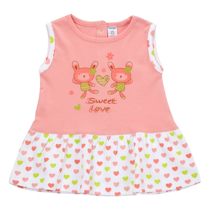 Buy Peach Rabbits With Heart Print Sleeveless Dress Online 139