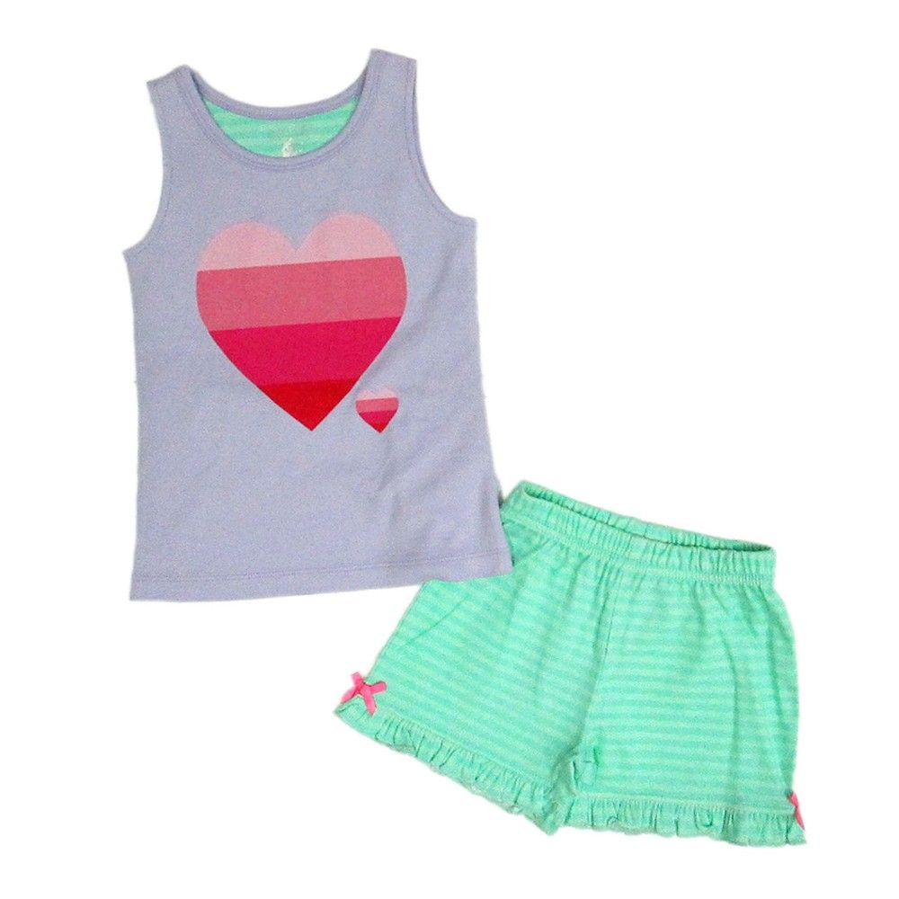 Lavendar With Heart Print On Top And Multi Stripe For Bottom - Mackily