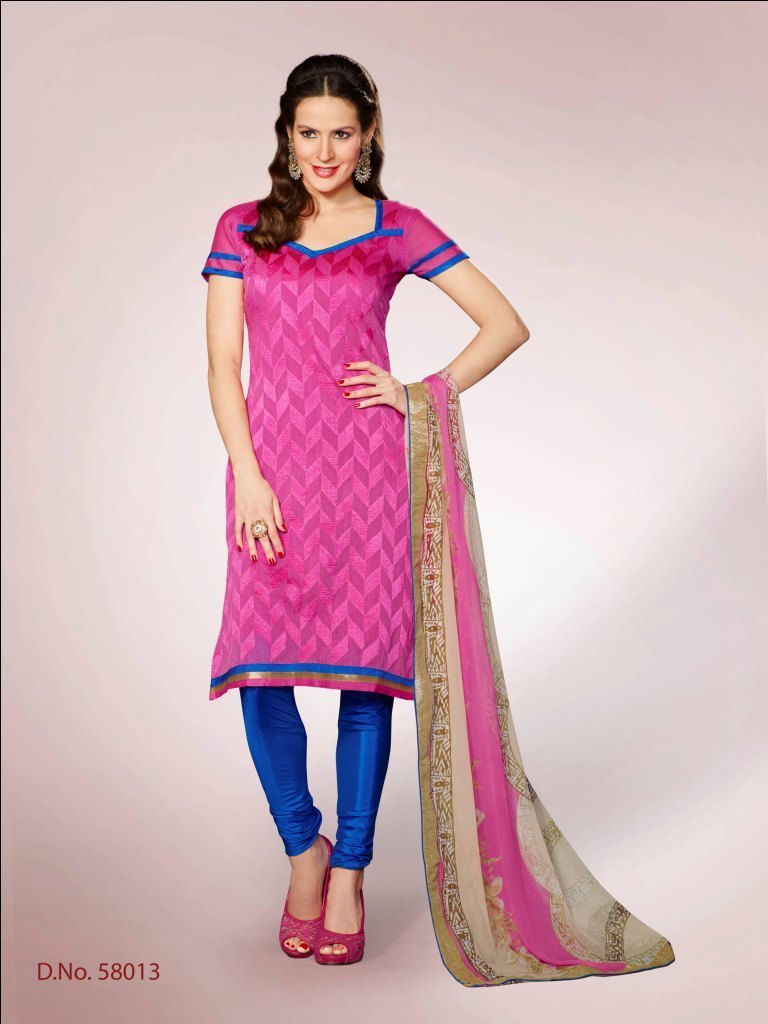 Touch Trends Pink Chanderi Dress Material - Touch Trends Ethnic - 164964