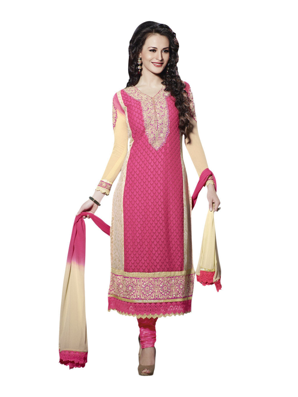 Touch Trends Pink Pure Georgette Dress Material - Touch Trends Ethnic