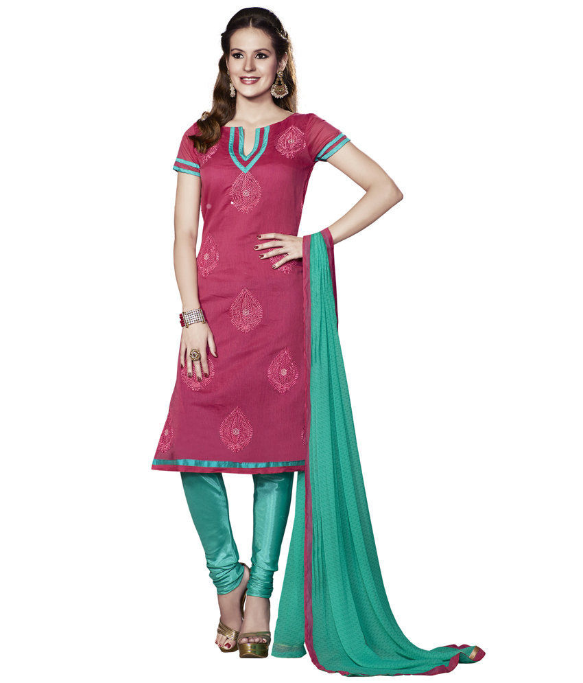 Touch Trends Pink Chanderi Dress Material - Touch Trends Ethnic