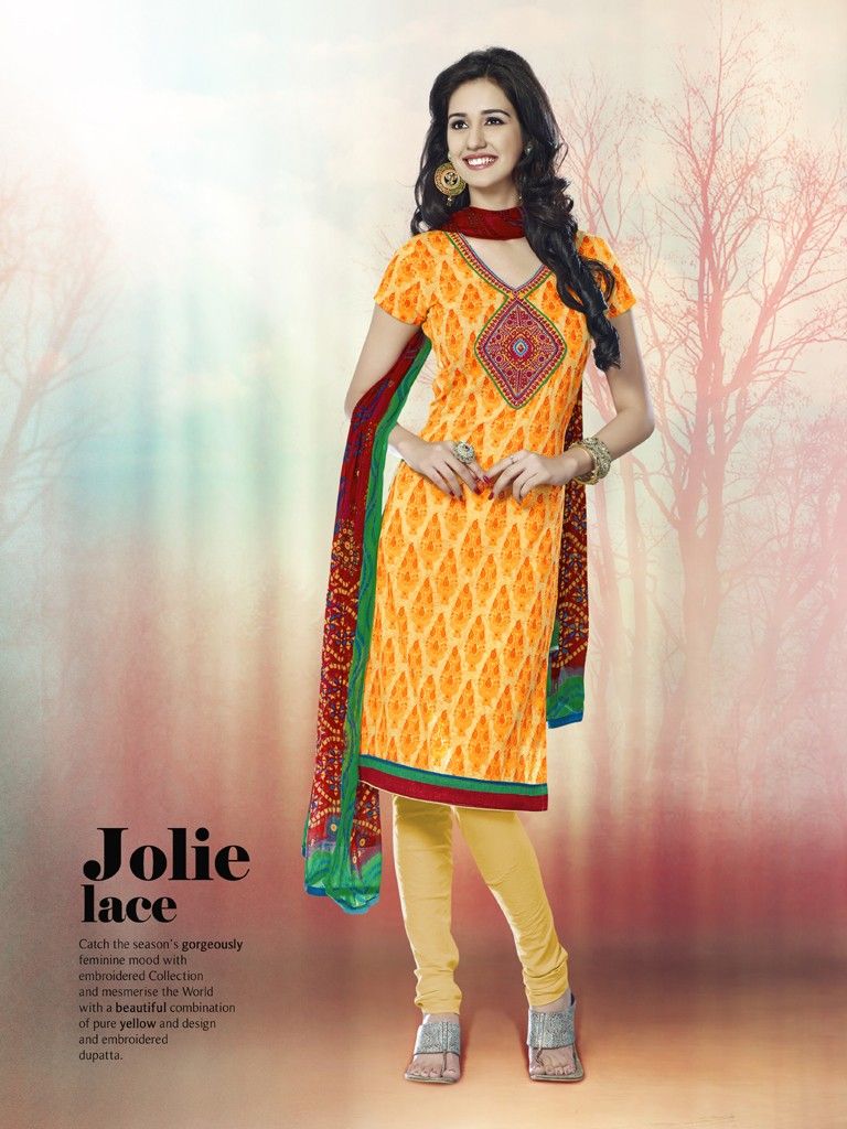 Touch Trends Yellow Printed Cotton Dress Material-1 - Touch Trends Ethnic