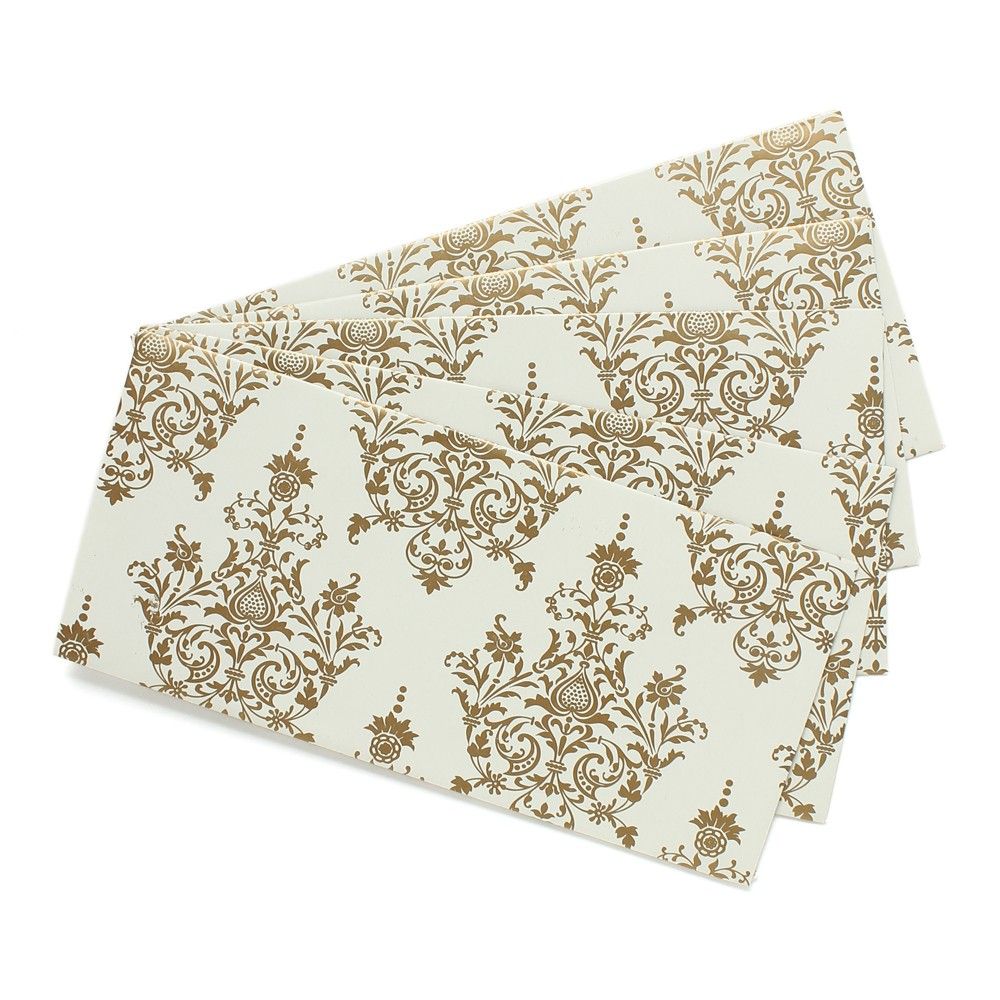 White With Gold Print Envelopes - White Gold - Pack Of 5 - Velvetise