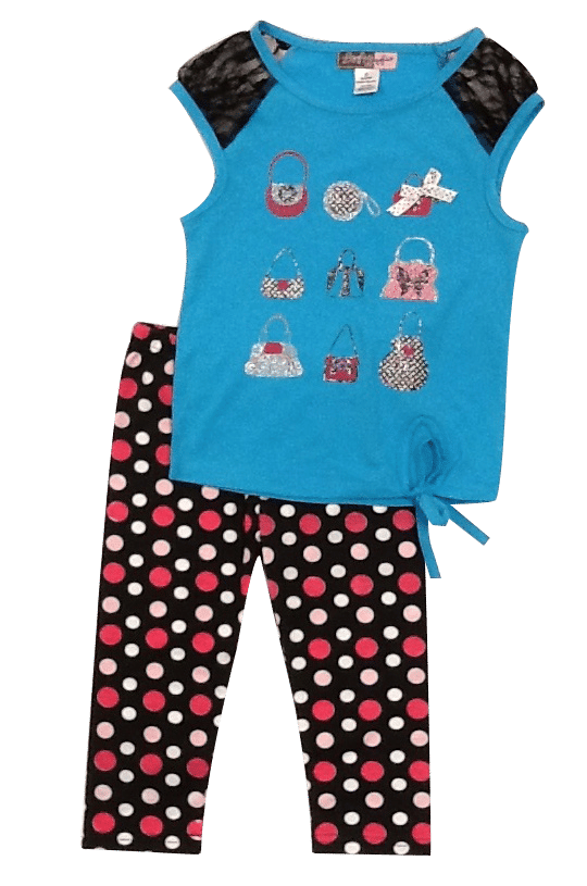 Glitter Purse Top And Polka Dot Legging Set-blue - Baby Ziggles