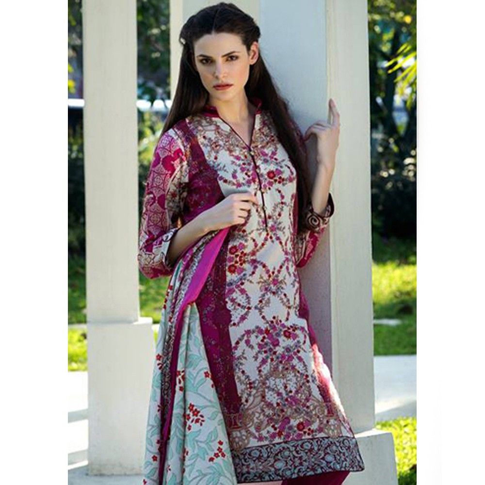 Cherry Red Printed Semistitched Dress Material - Mauve Collection