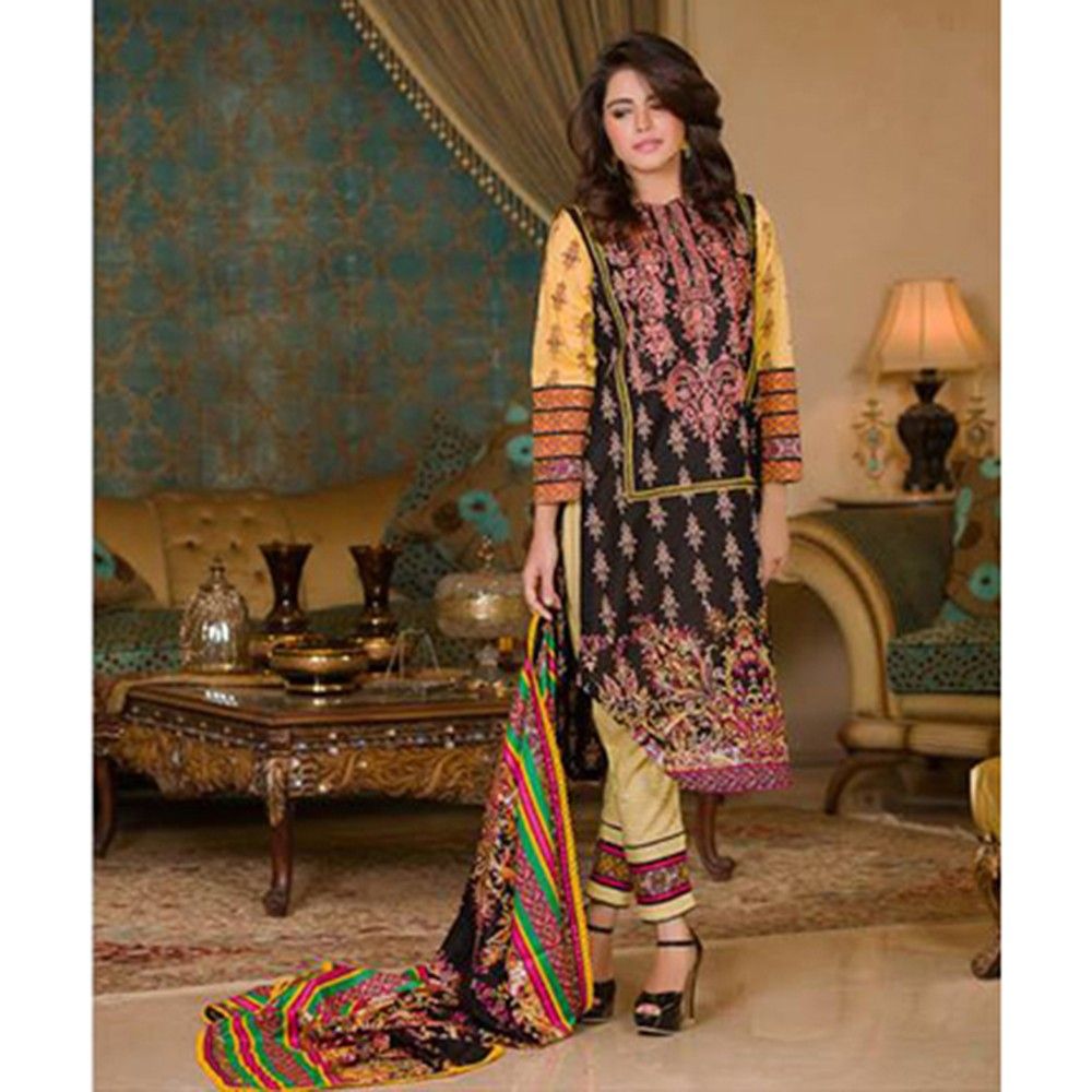 Black Embroidered Semistitched Dress Material - Mauve Collection