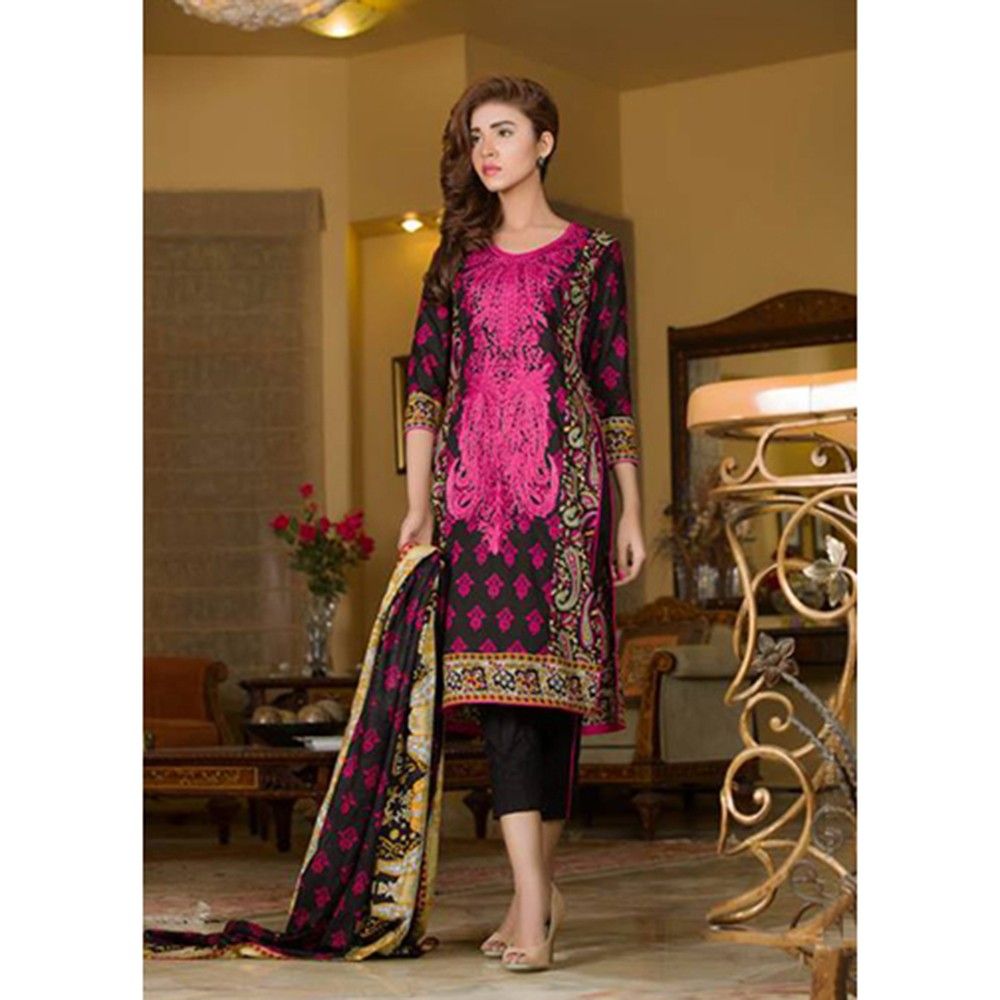 Black & Pink Embroidered Dress Material - Mauve Collection