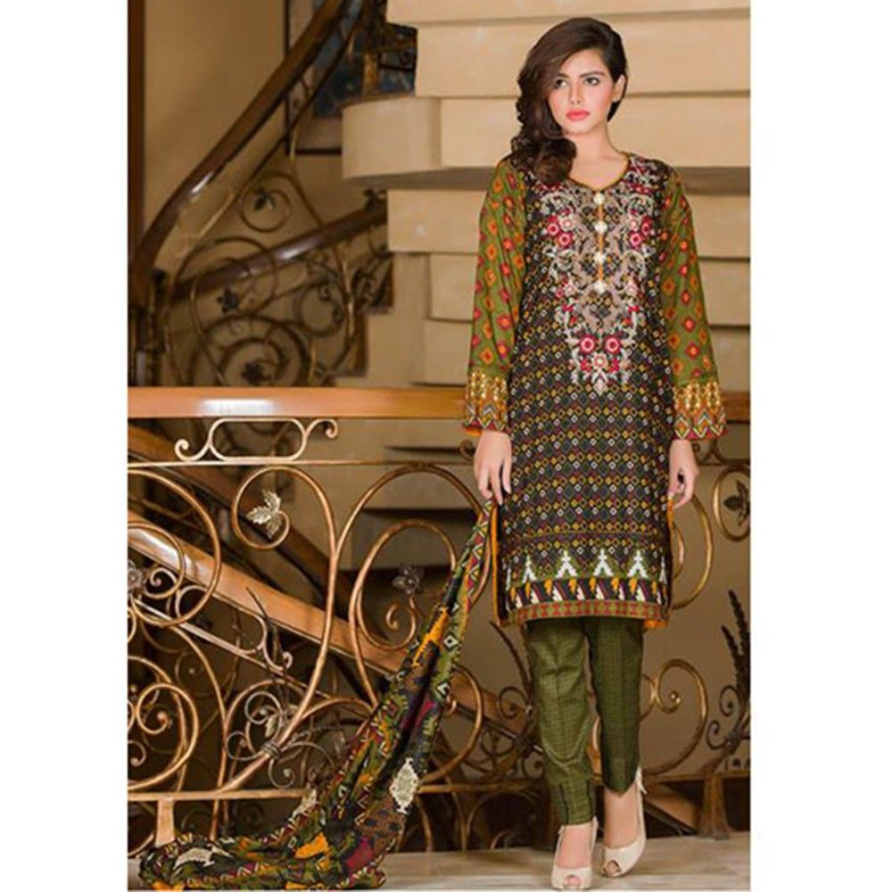 Embroidered Brown Semistitched Dress Material - Mauve Collection