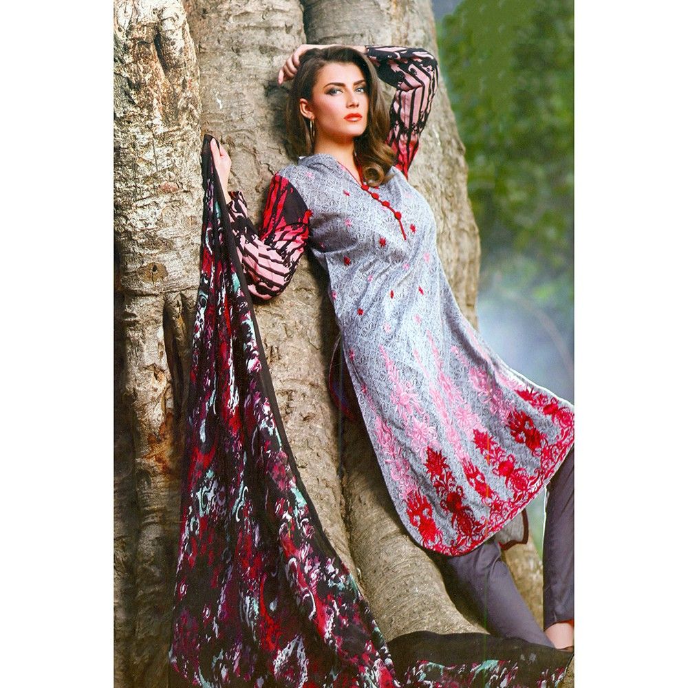 Gray Embroidered Semistitched Dress Material - Mauve Collection