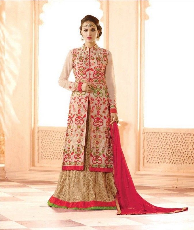Suit And Skirt Semistitched Dress Material Beige - Balloono