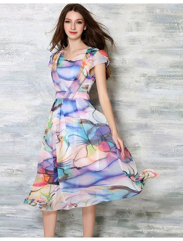 Beautiful Aqua Summer Print Dress - Mauve Collection