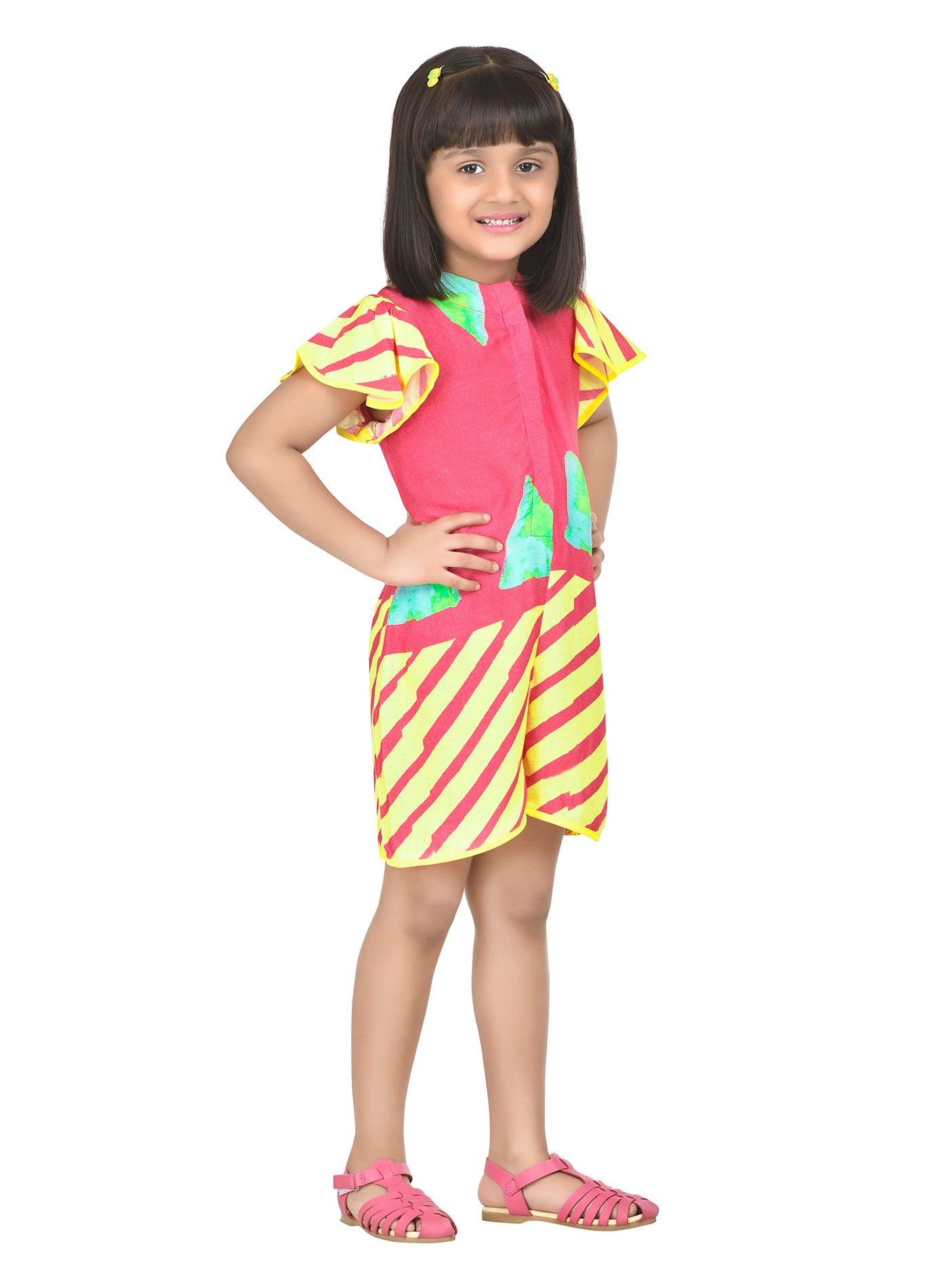 Fruitpunch Stripes Yellow Frill Sleeve Playsuit - Masaba For Magic Fairy