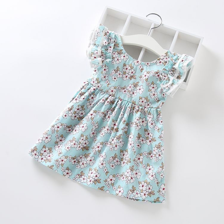 Cute Floral Ruffle Sleeved Dress - Green - Jumping Baby