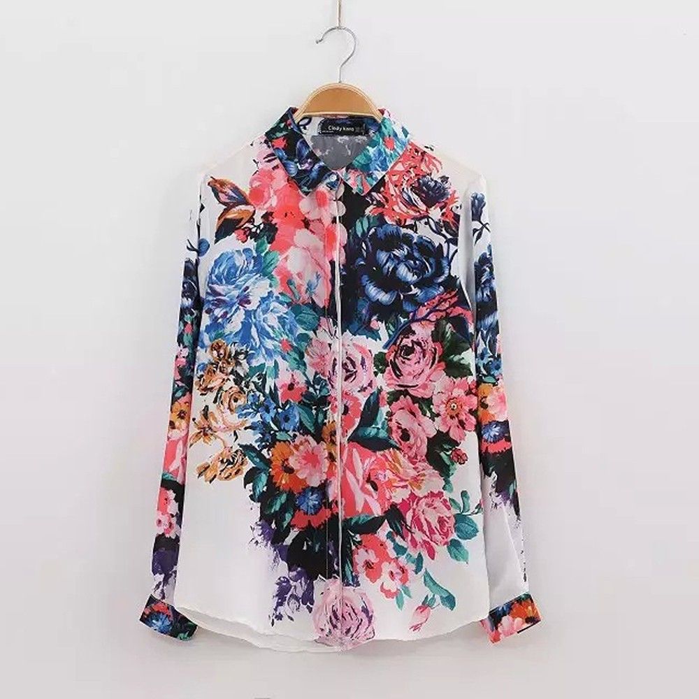 Elegant Vintage Flowers Print Shirt - STUPA FASHION