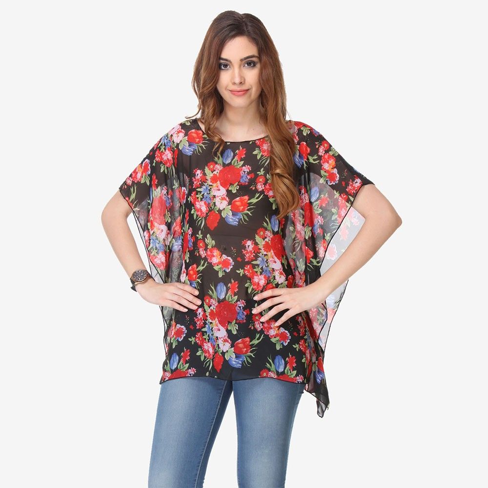 Multi Colored Chiffon Printed Top - Varanga - 325738