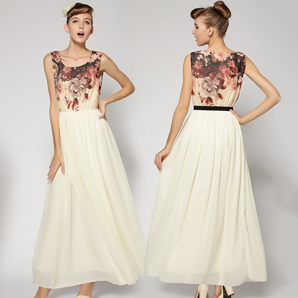 Women Flower Printed Patchwork Maxi Dress - STUPA FASHION - 340416