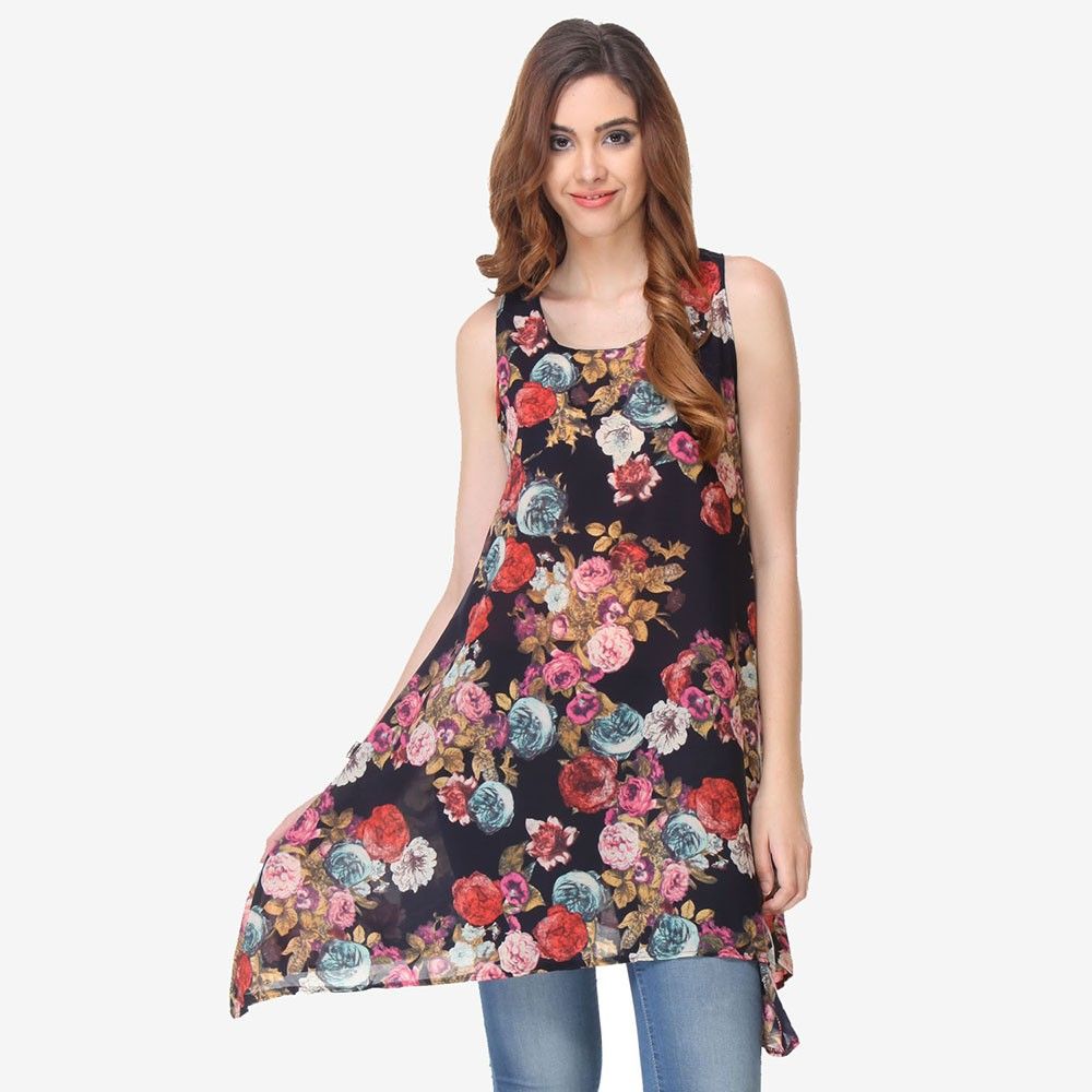 Multi Colored Chiffon Printed Tunic - Varanga - 325746