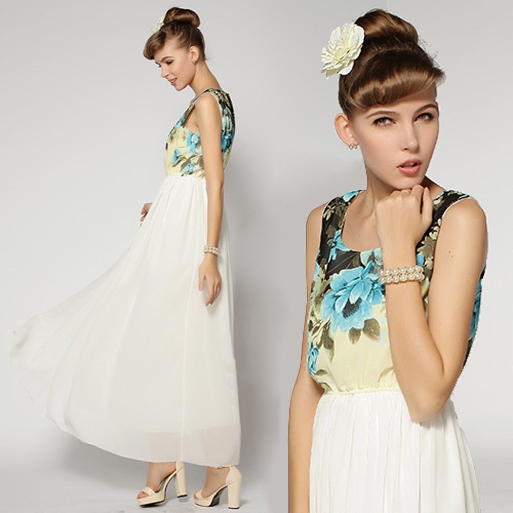 Women Flower Printed Patchwork Maxi Dress - STUPA FASHION - 340417
