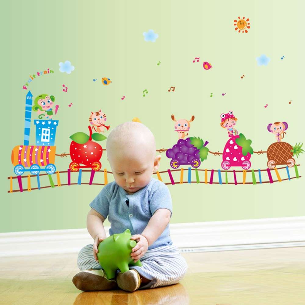 Shop Online The Fruit Cartoon Train Wall Stickers For Kids at ₹399