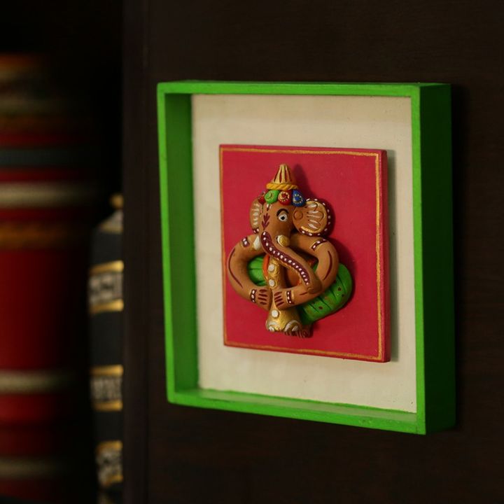 Buy Terracotta Hand Painted Ganesha Square Wall Decor Online